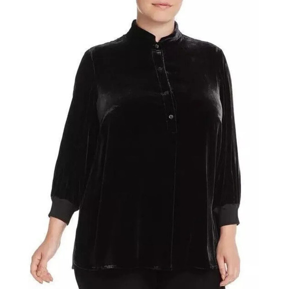 LAFAYETTE 148 NEW YORK Declan Velvet Tunic Black 3/4 Sleeve Silk Blend Blouse S - Picture 1 of 5